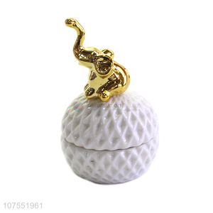 Lowest Price White Ceramic Storage Jar With Gold Deer Decoration Lid