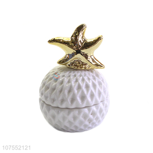 Factory Sell Household Ceramic Storage Jar With Gold Starfish Ecoration Lid