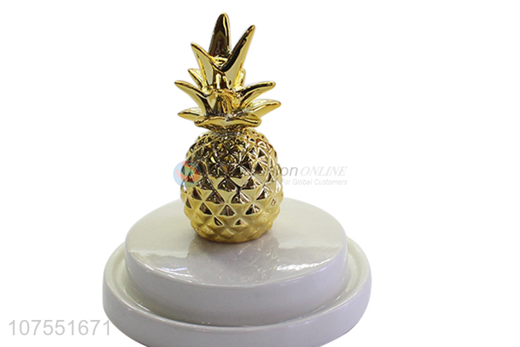 Wholesale Luxury Gold Pineapple Design Ceramic Crafts Jewelry Ring Holder With Glass Lid