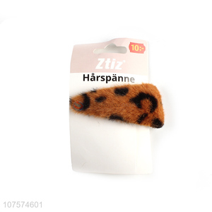 Popular products winter leopard plush hairpins imitated rabbit fur hair clip