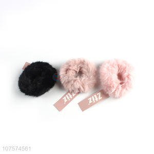 Most popular faux fur hair scrunchies pom pom hair ties for girls