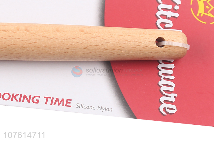 Good quality heat resistant non-stick silicone turner with wooden handle