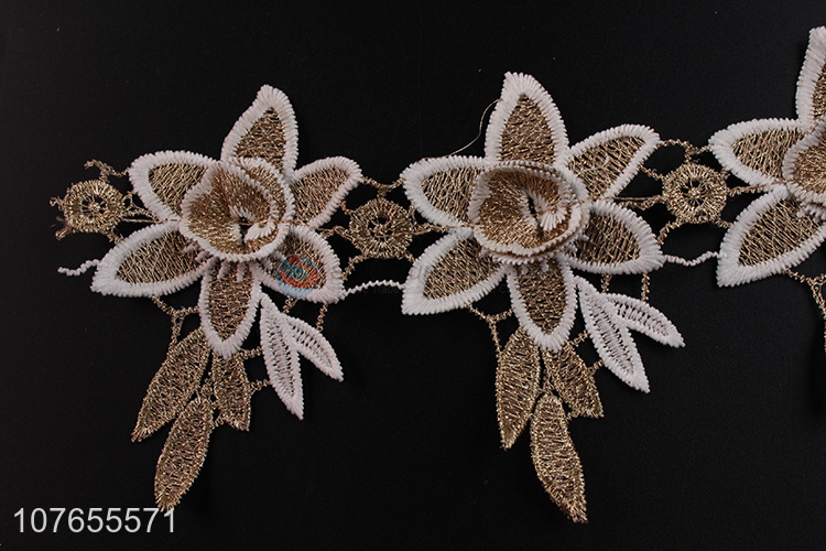 Hot sale delicate gold and white flower ribbon lace with high quality