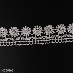 Polyester material white embroidery lace trim for garment decoration