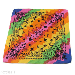 Good quality rainbow printing and dyeing black pattern head scarf