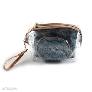 Unique Snake Skin Style Set Large Capacity Cosmetic Bag Three Piece Set