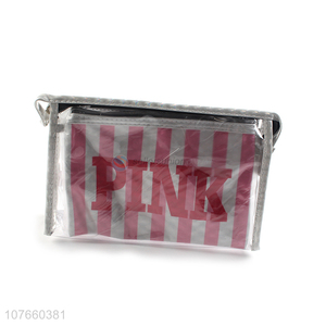 Hot sale fashion personality transparent pvc bag pink stripe cosmetic bag