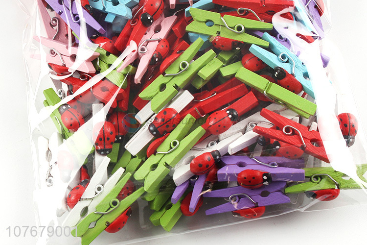 Wholesale cartoon patch clip seven star ladybug color wooden clip