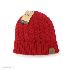 Hot Selling Red Acrylic Winter Beanie Hat Knitted Hat