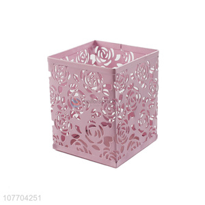 Most popular square metal pencil holder trendy rose pen holder