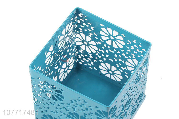 New arrival blue wrought iron snowflake square pen holder