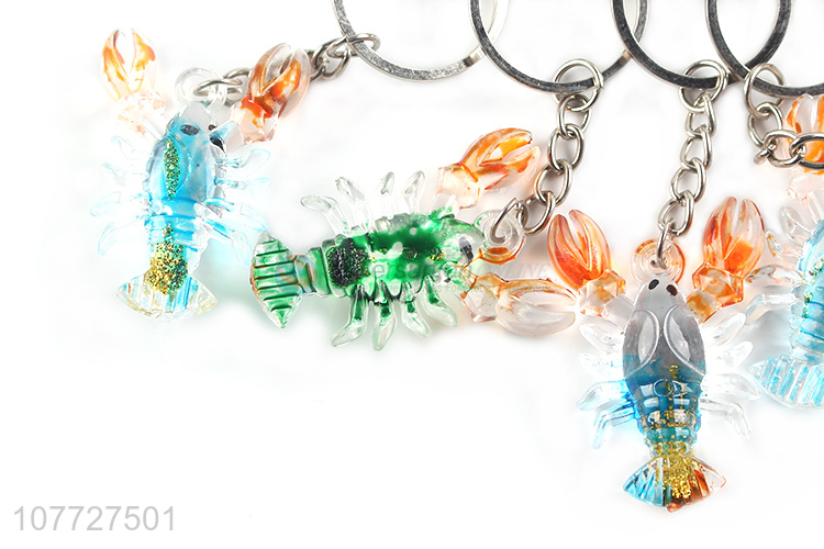 Good quality coloful crystal lobster shape acrylic key chain key ring