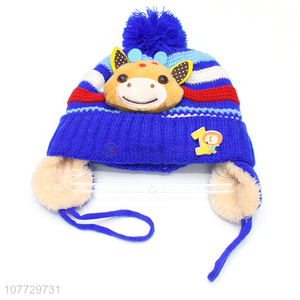 Wholesale cartoon animal toddler outdoor thermal knitted earmuff beanie cap