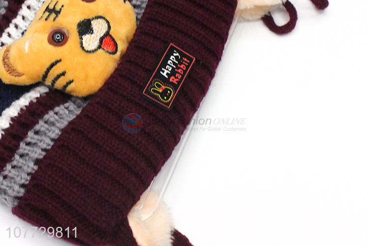 Most popular cartoon animal kids winter hat boys girls cuffed beanie hat