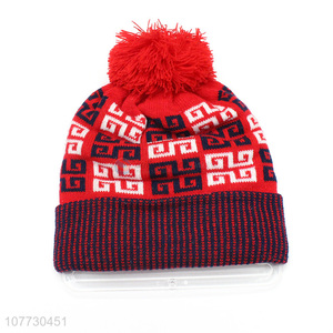 Competitive price kids winter jacquard hat boys girls pompom beanies