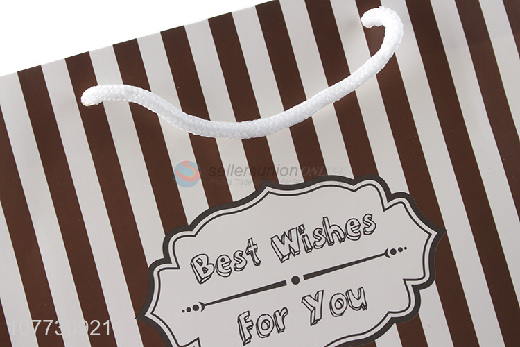 Simple design brown gift packaging bag vertical stripe gift bag