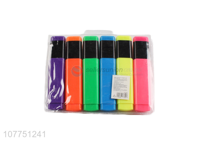 Most popular 6 colors highlighters fluorescent marker pen set