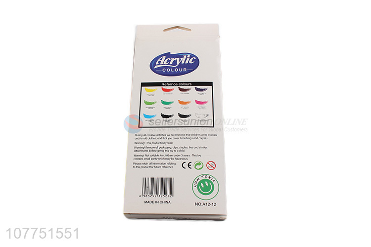 High quality 12 colors 12ml acrylic paints for children