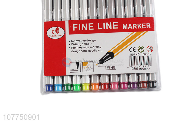 High quality 12 colors fine line markers fine line pens