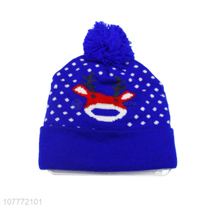 Wholesale christmas short knitted hat wool ball warm hat