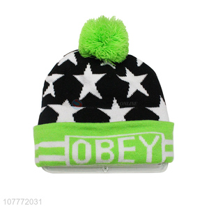 European and American style fluorescent green cold-proof fur ball warm hat