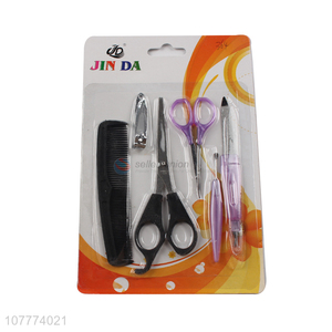 Low price 6 pieces barber scissors comb nail file cuticle pusher set