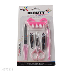 Factory price 6 pieces beauty manicure set nail file eyebrow scissors set