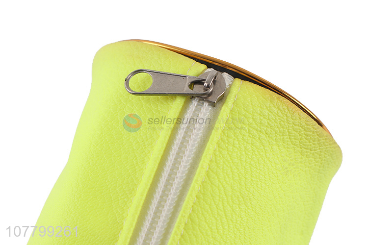 Custom Candy Color Pencil Case Leather Pen Bag With Zipper