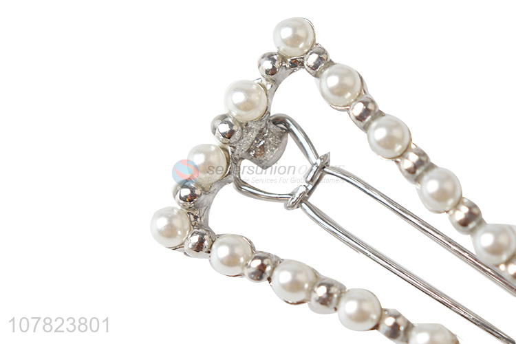 High quality ladies metal pearl hairpin triangle hollow hairpin