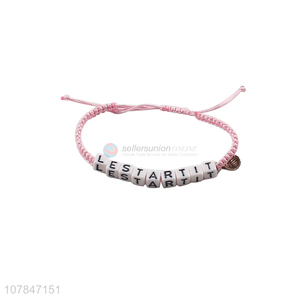 High quality pink handmade letter hand strip bracelet for sale