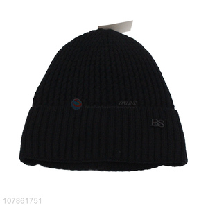 Fashion products black warm beanie cap knitted hat for sale