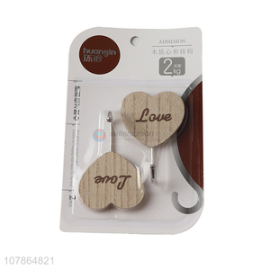 Wholesale fashion heart shaped wooden sticky hook for bathroom kitchen