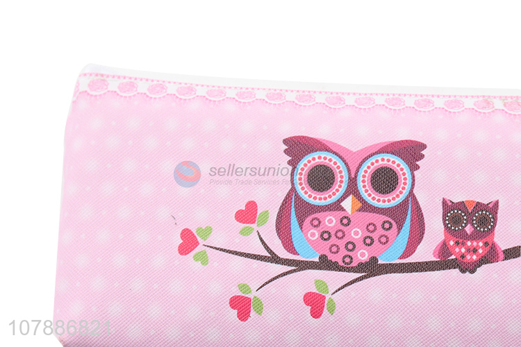 Good quality pink cartoon owl student stationery pencil case