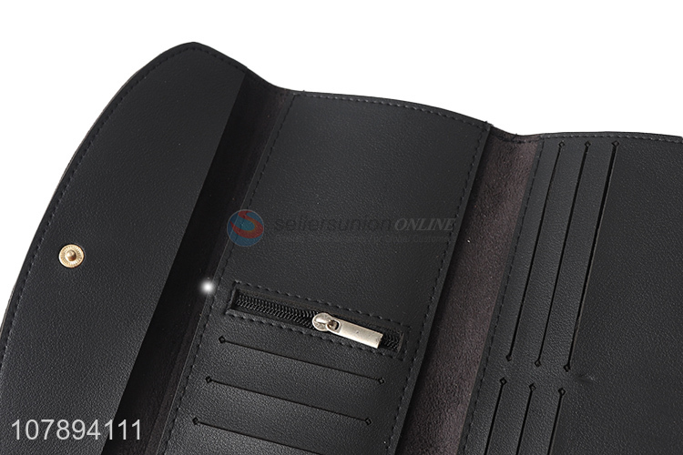 Good price black portable pu leather wallet for men and women