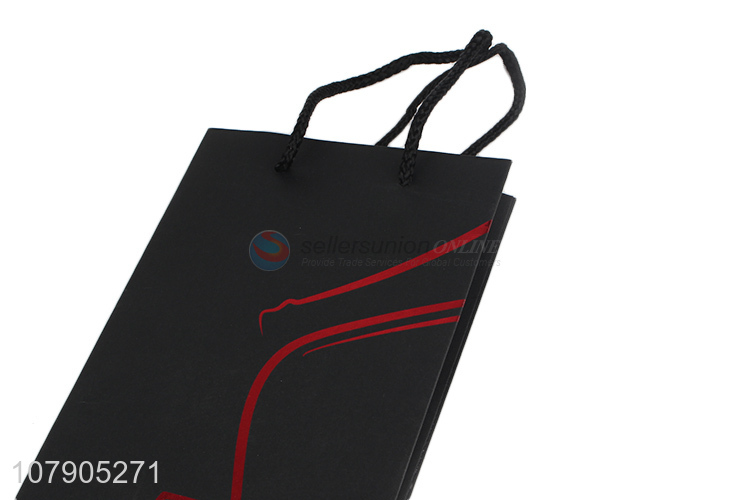 China factory black long printed paper card tote wine bag