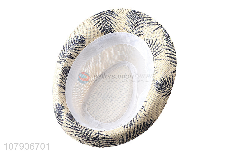 New arrival popular leaf printed straw sun hat fedora panama hats