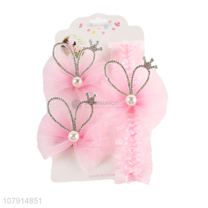 Cute Design Rabbit Ear Hairpins Headband Set For Baby Girls