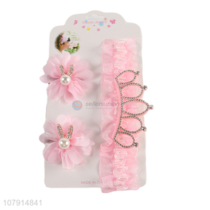 Delicate Design Rabbit Ear Hairpin Crown Headband Set For Kids