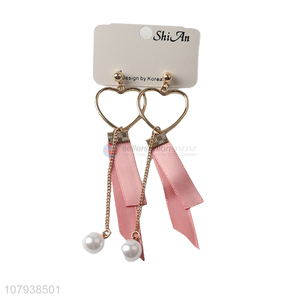 China factory heart shape lady earrings with pearl pendant