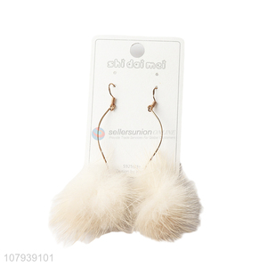 Factory price new arrival women metal fuzzy ball pendant stud earrings