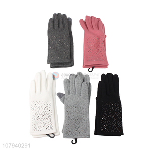 Hot sale ladies winter gloves hot drilling outdoor thickened cycling gloves