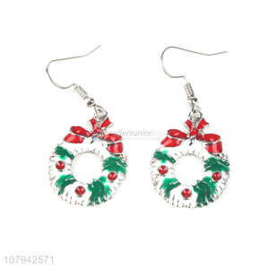 Good Quality Christmas Wreath Pendant Earring Ladies Hook Earring