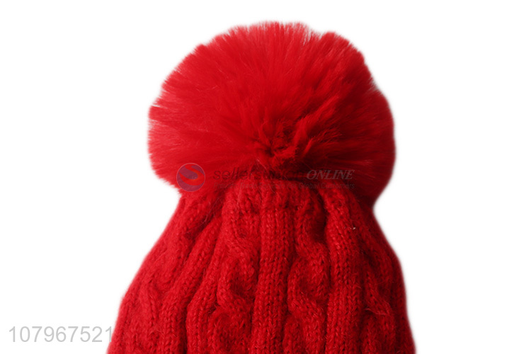 China supplier women winter hat ladies knitted beanie cap with pom pom