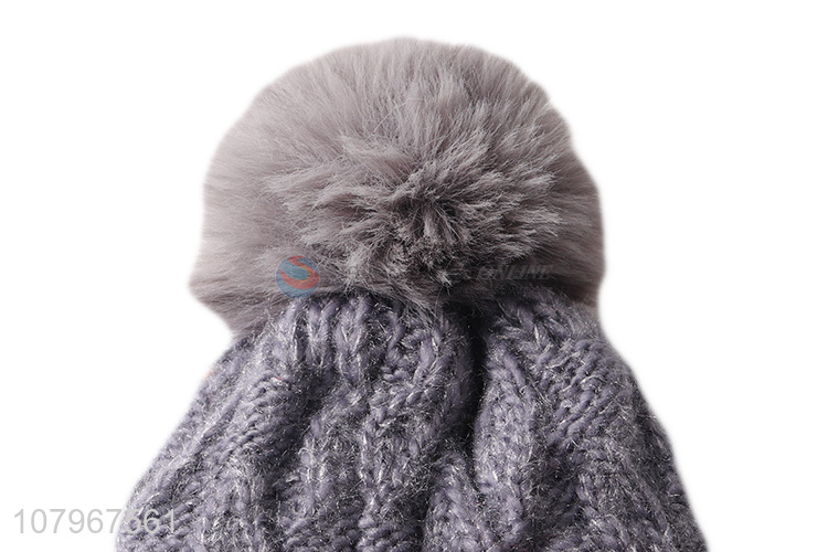 New arrival ladies winter thermal knitted beanie hat with pom pom