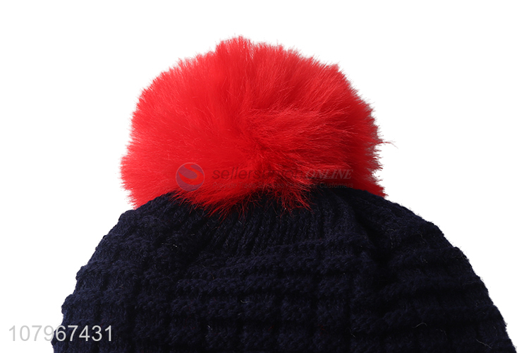 Factory direct sale boy girl winter knitted beanie cap toddler earmuffs hat