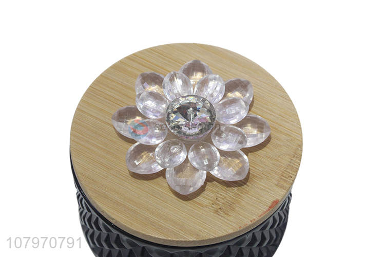 New arrival colored glass jewellery storage box with bamboo lid