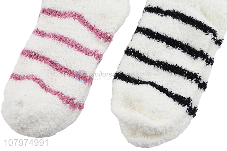 Hot sale fashion women winter socks striped microfiber crew socks