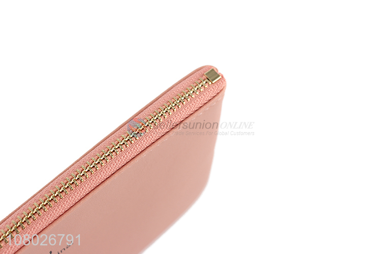 Good selling pink women long style wallet with zipper