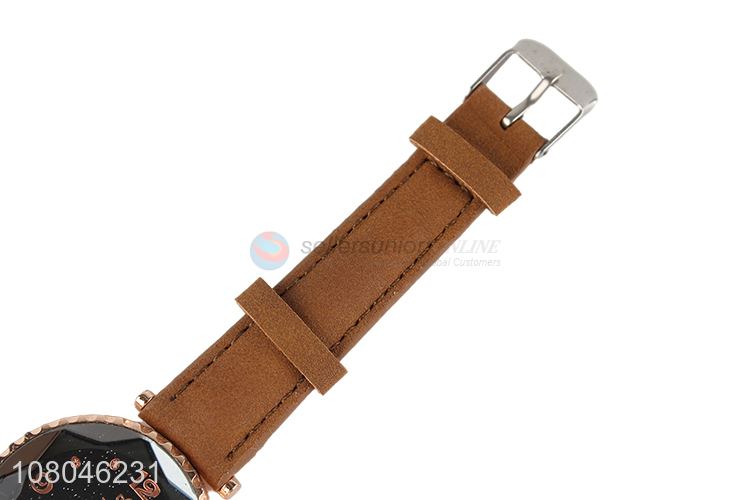 New design custom logo pu leather strap women quartz watch