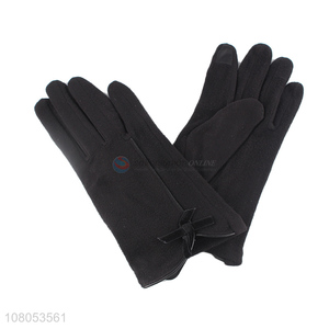 Good quality black ladies solid color outdoor warm gloves